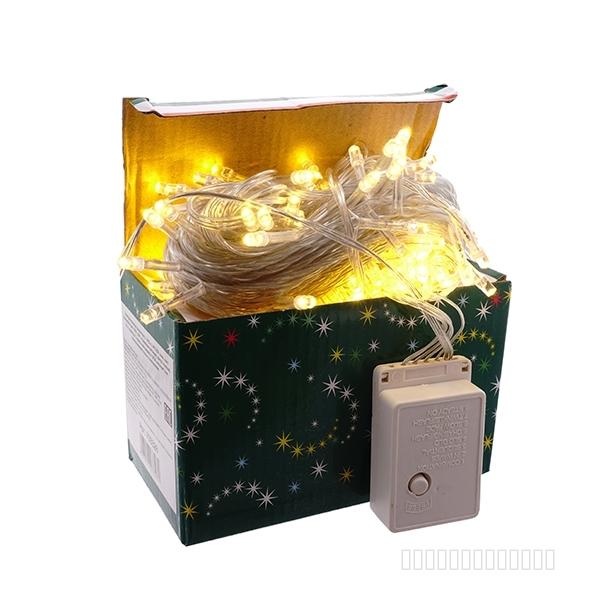 Электрогирлянда комнатная, L14,5м, 140 теп.белых LED ламп 5,5W, 8 реж.свеч, шнур прозрачный 1,5 м, I